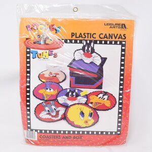 Looney Tunes Leisure Arts 51503 Needlepoint Kit Coasters & Box DIY VTG 1997 NOS